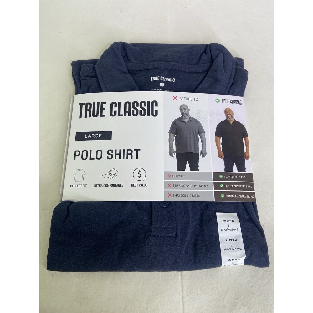 True Classic Classic Polo Shirt Men's Size L Navy Blue Short Sleeve